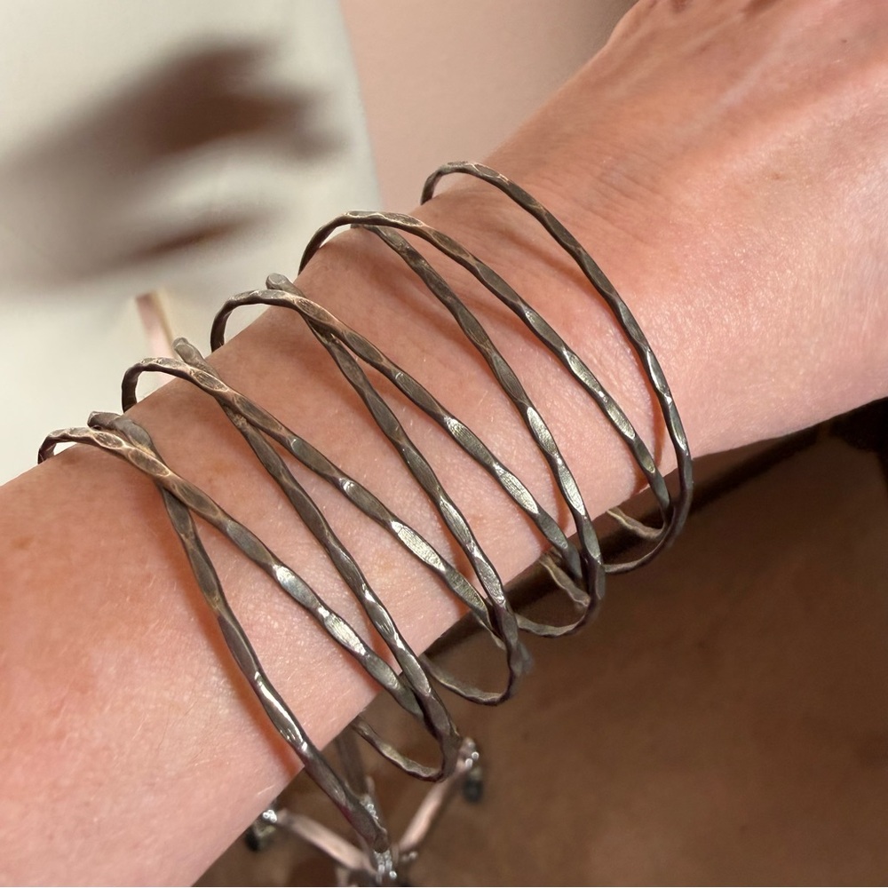 Vintage sterling silver hammered rustic wire Southwestern boho 3 inch wide Cuff